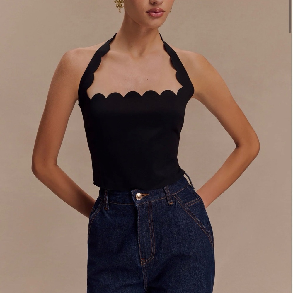 Elegant Black Scalloped Halter Top